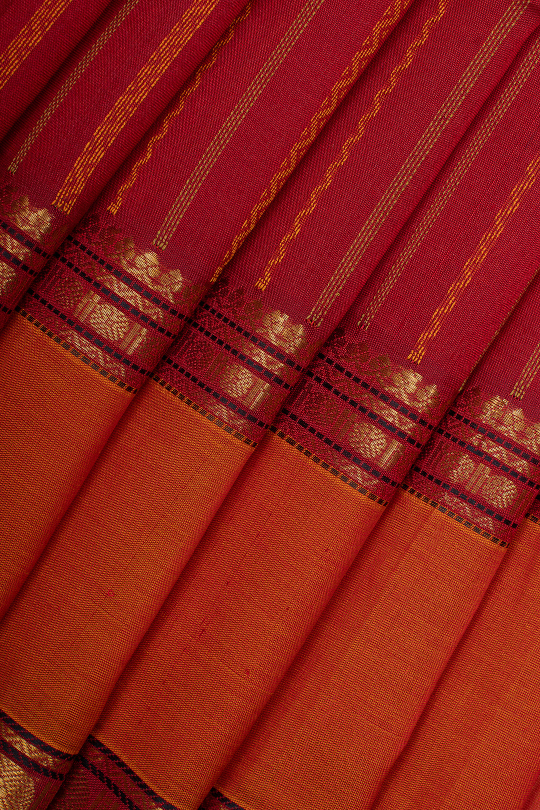Red neli stripes rettai pettu pure silk cotton saree
