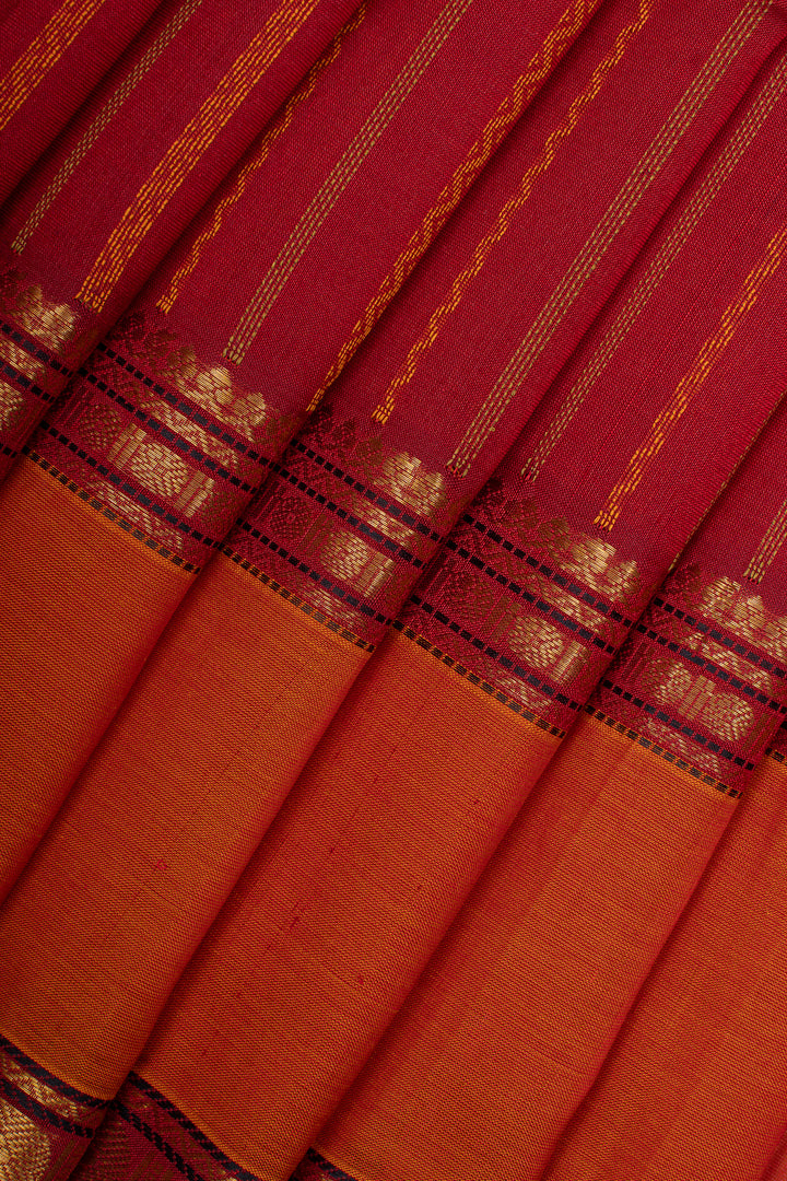 Red neli stripes rettai pettu pure silk cotton saree