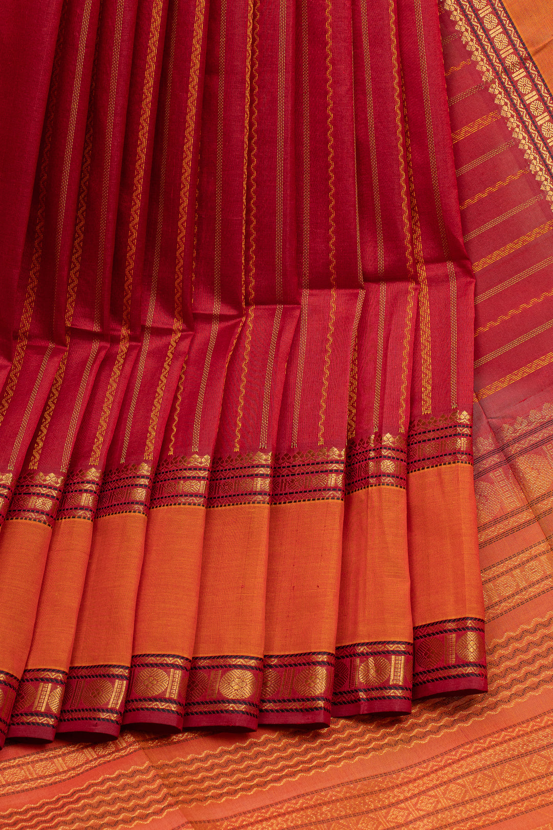 Red neli stripes rettai pettu pure silk cotton saree