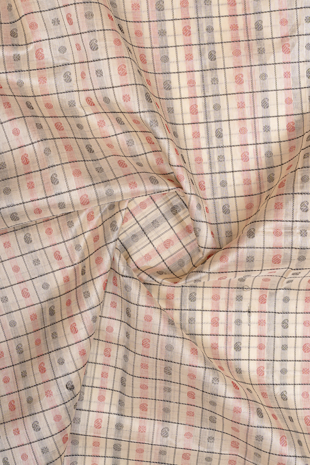 Off white thread checks  pure silk cotton saree