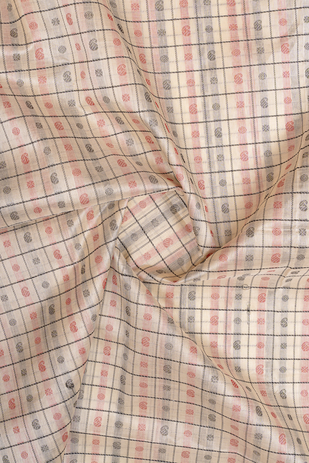 Off white thread checks  pure silk cotton saree