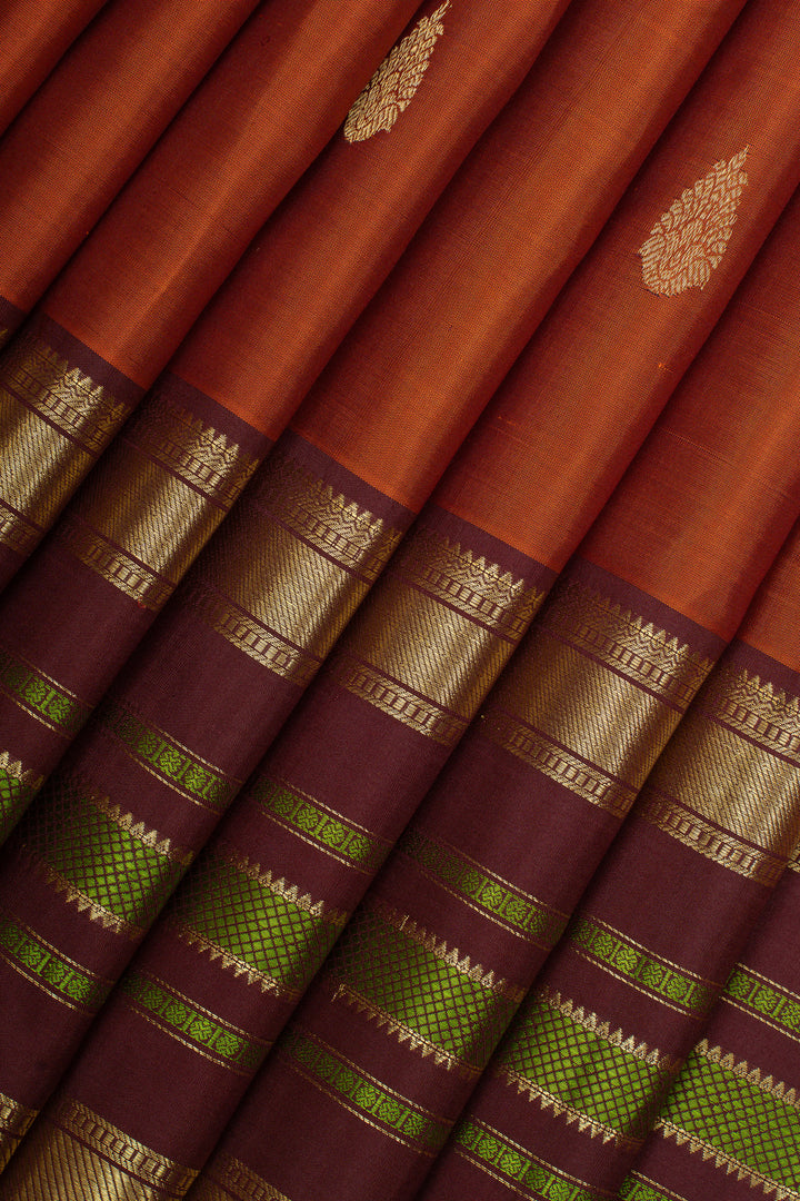 Rust orange traditional pure kanchipuram silk saree