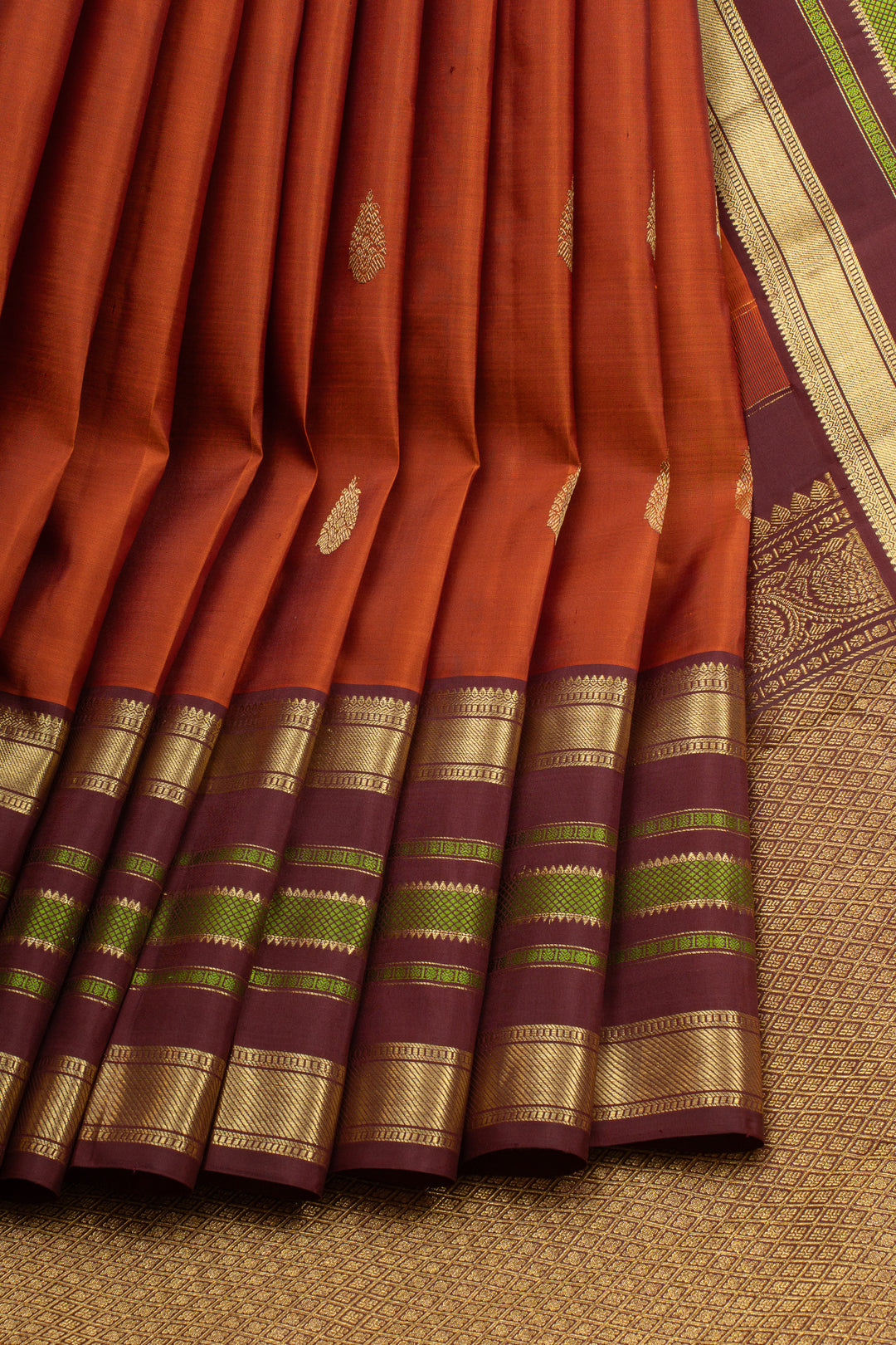 Rust orange traditional pure kanchipuram silk saree