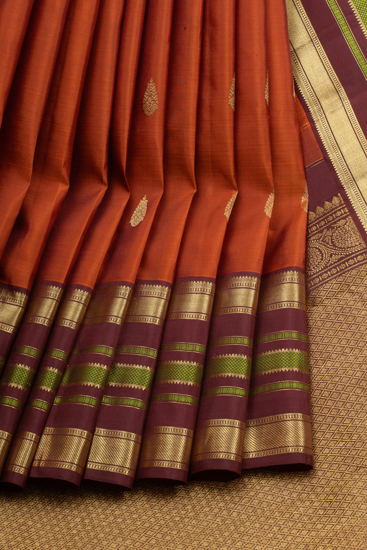 Rust orange traditional pure kanchipuram silk saree