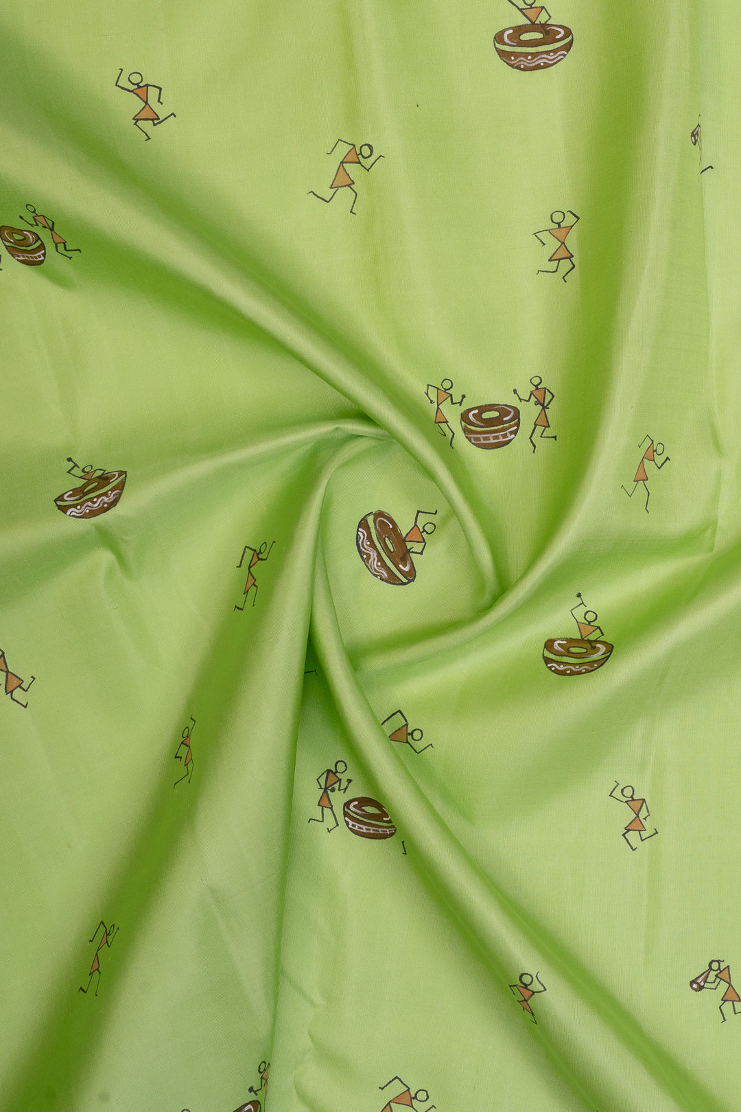 Mint green warli Handpainted pure Kanchipuram silk saree