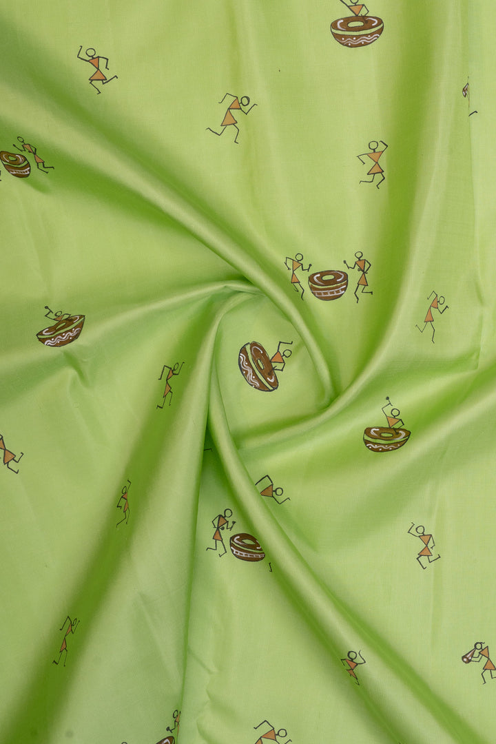 Mint green warli Handpainted pure Kanchipuram silk saree
