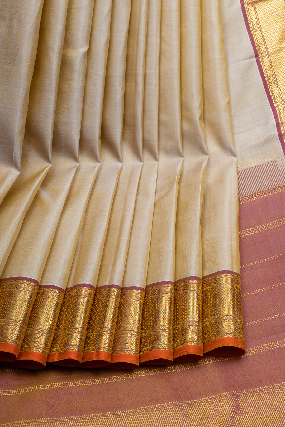 Sandal beige traditional pure kanchipuram silk saree