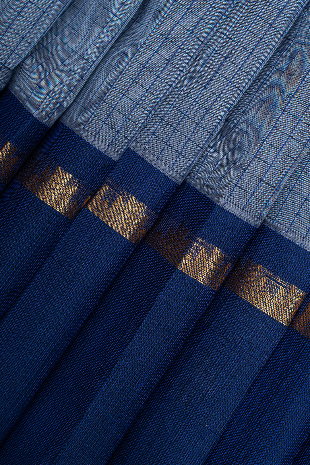 Greyish blue checks pure silk cotton saree