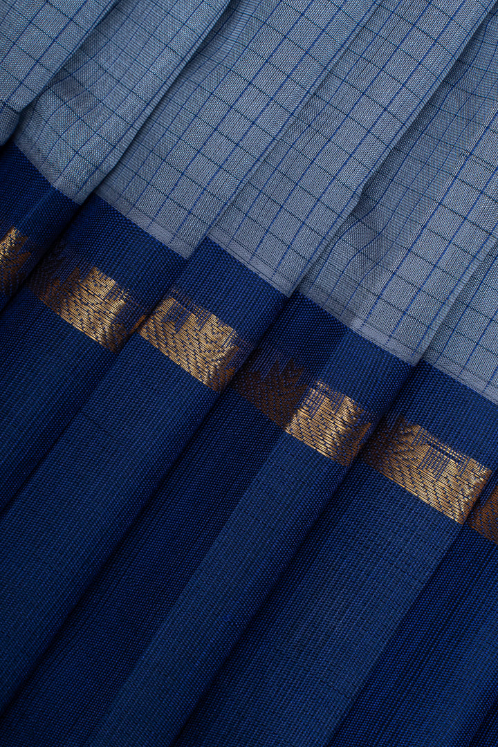 Greyish blue checks pure silk cotton saree