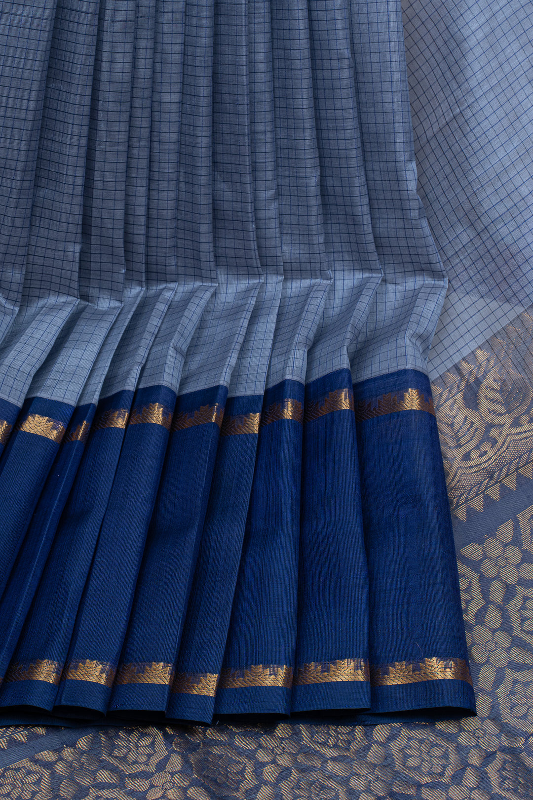 Greyish blue checks pure silk cotton saree