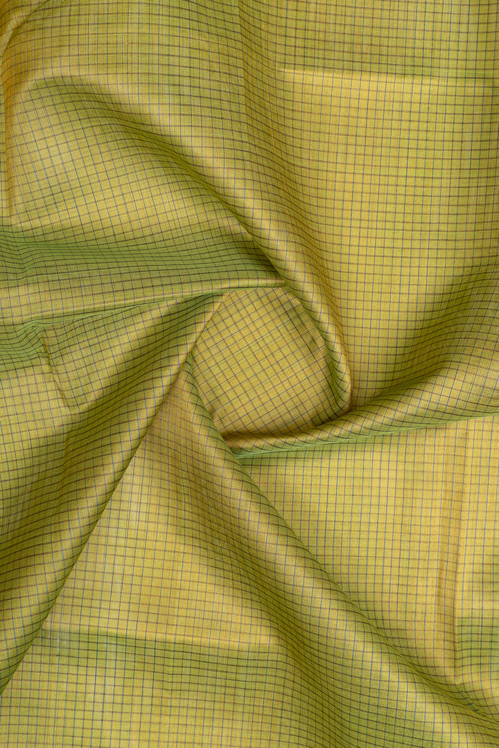Mehandi green and blue checks pure silk cotton saree