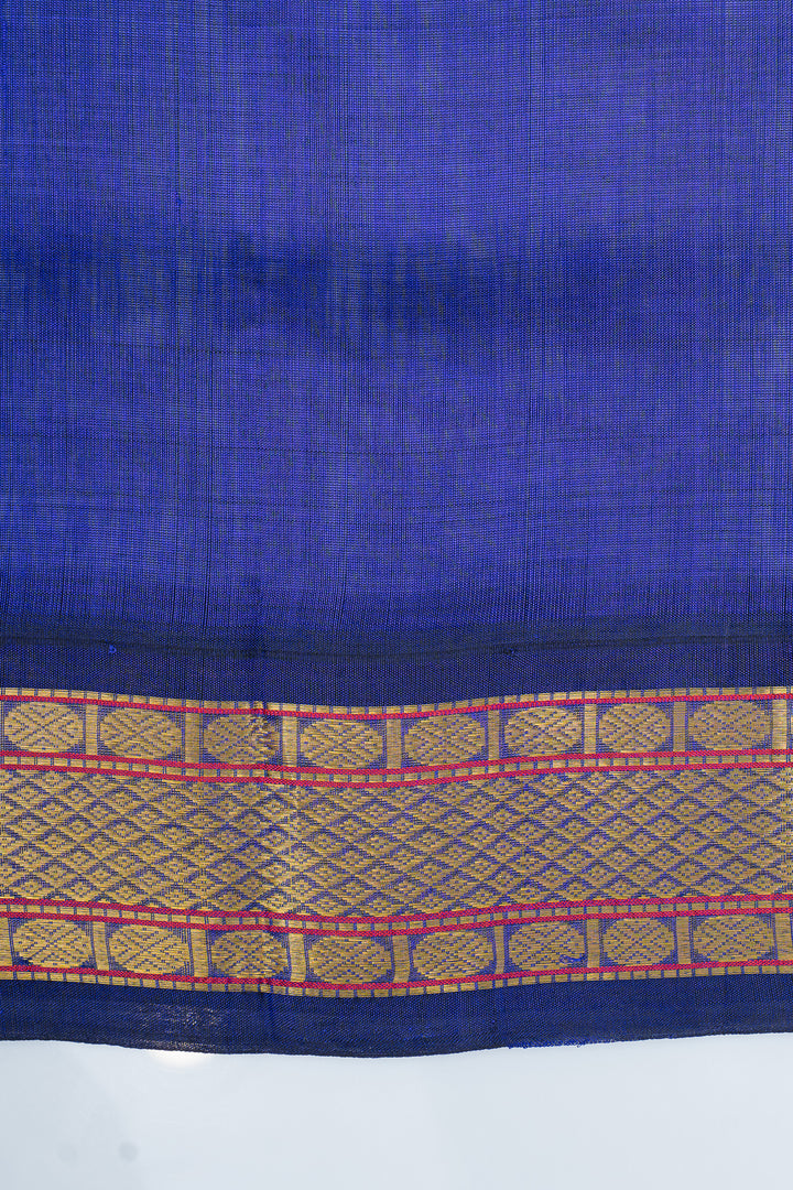 Mehandi green and blue checks pure silk cotton saree