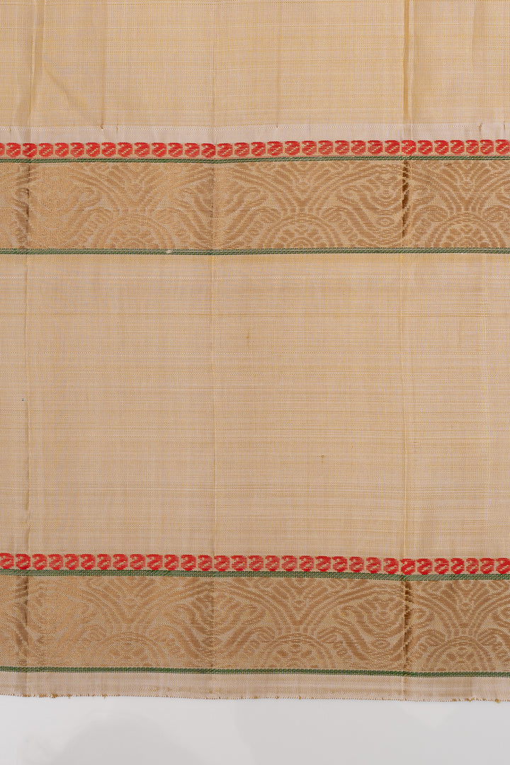 Sage green and Ivory hand painted pure kanchipuram silk saree