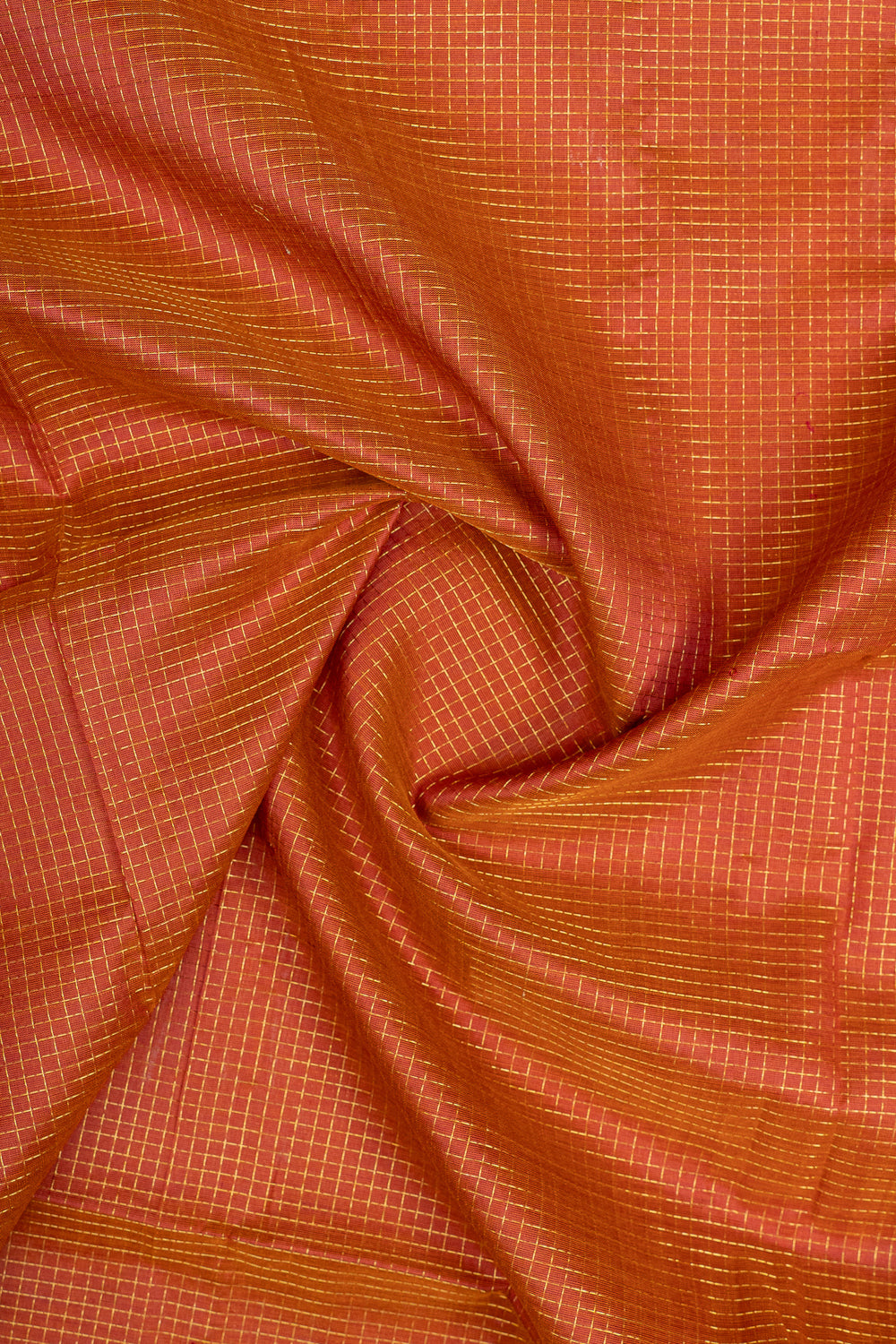 Rust orange checks pure silk cotton saree
