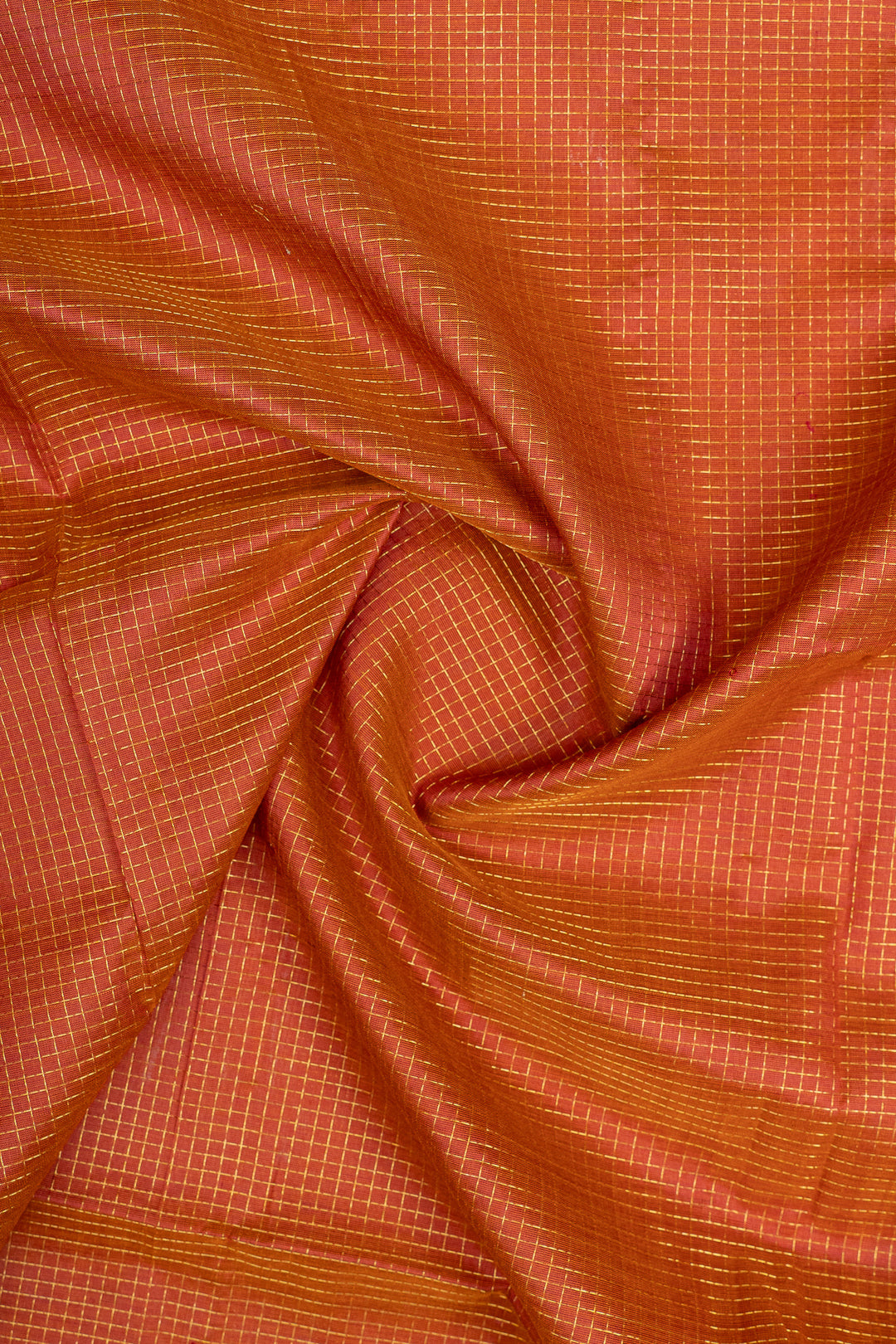 Rust orange checks pure silk cotton saree