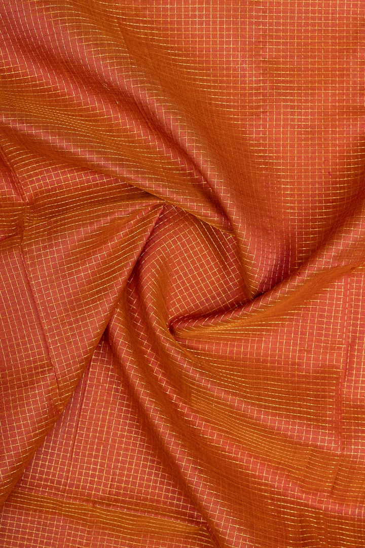 Rust orange checks pure silk cotton saree