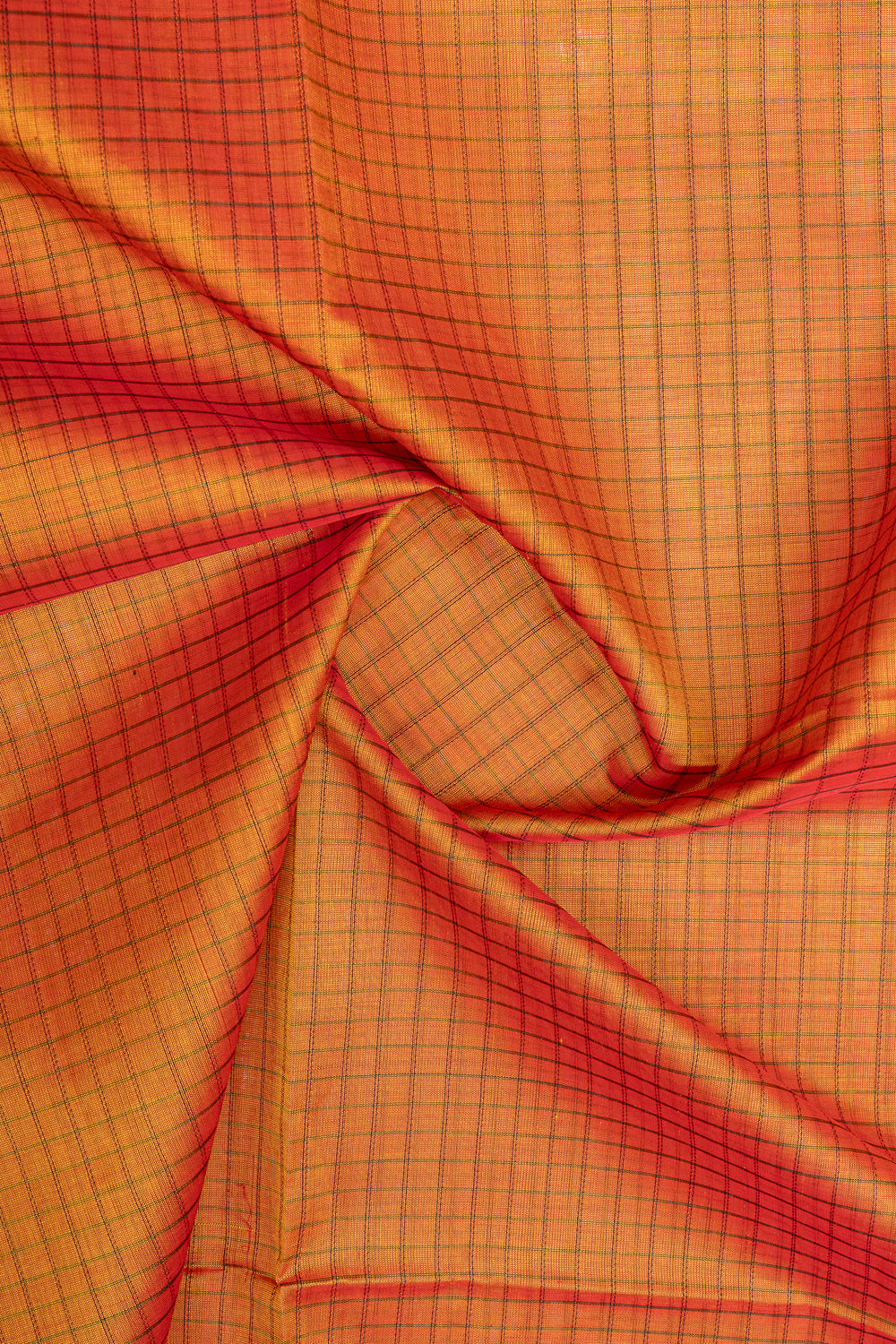 Orange thread checks pure silk cotton saree