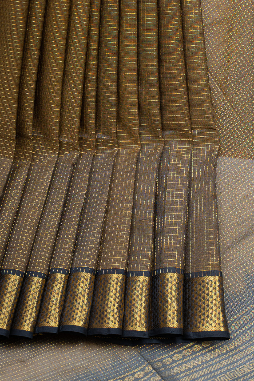 Moss green Zari checks pure silk cotton saree