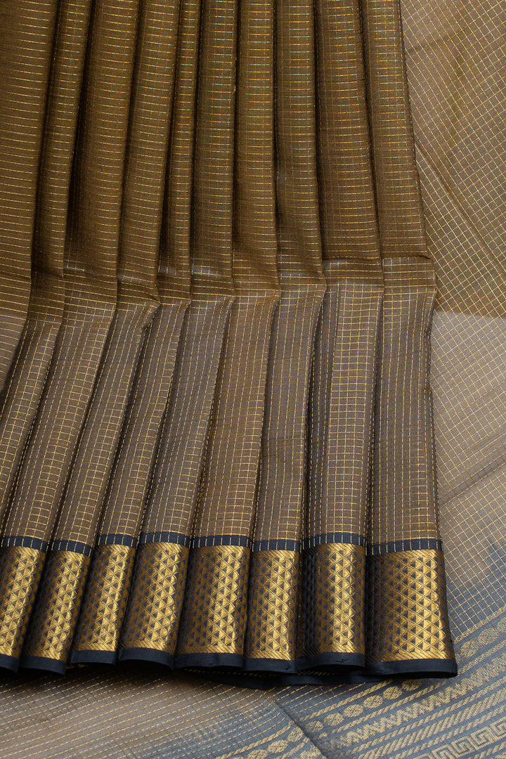 Moss green Zari checks pure silk cotton saree