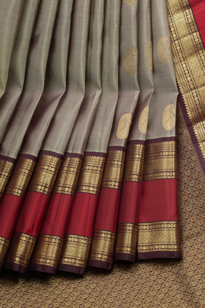 Grey traditional pure kanchipuram silk saree
