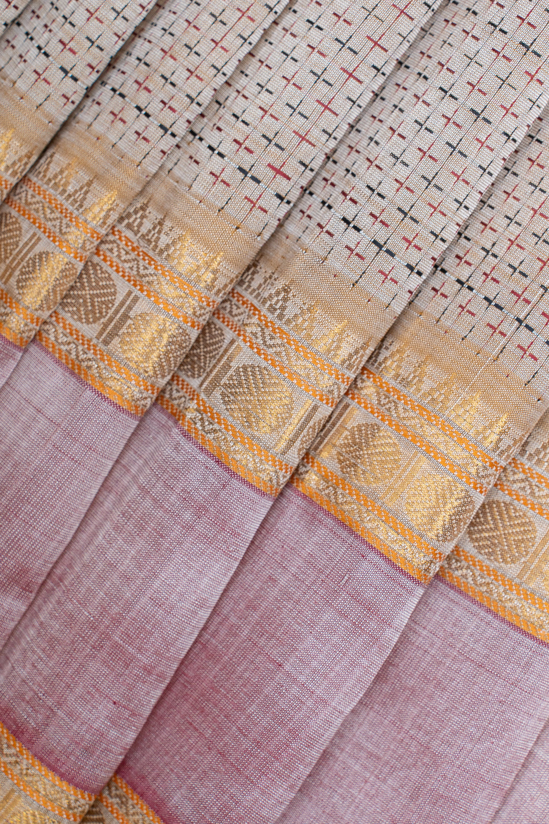 Beige plus thread butta pure silk cotton saree