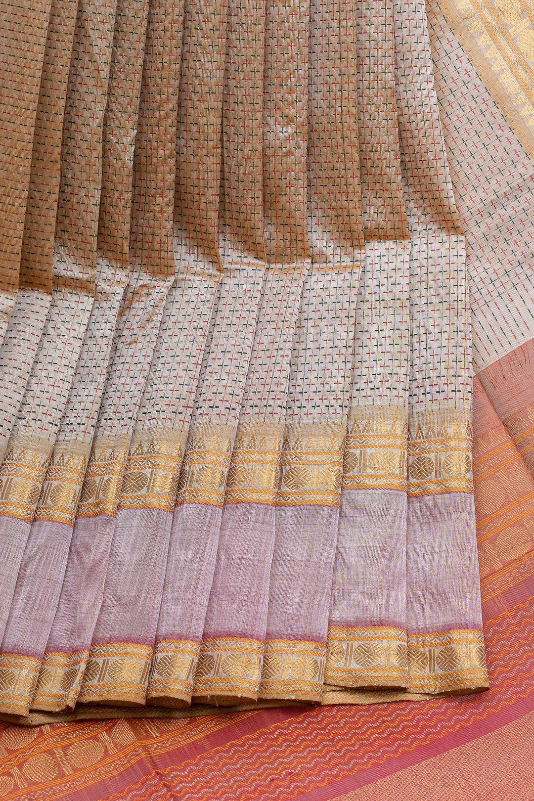 Beige butta pure silk cotton saree