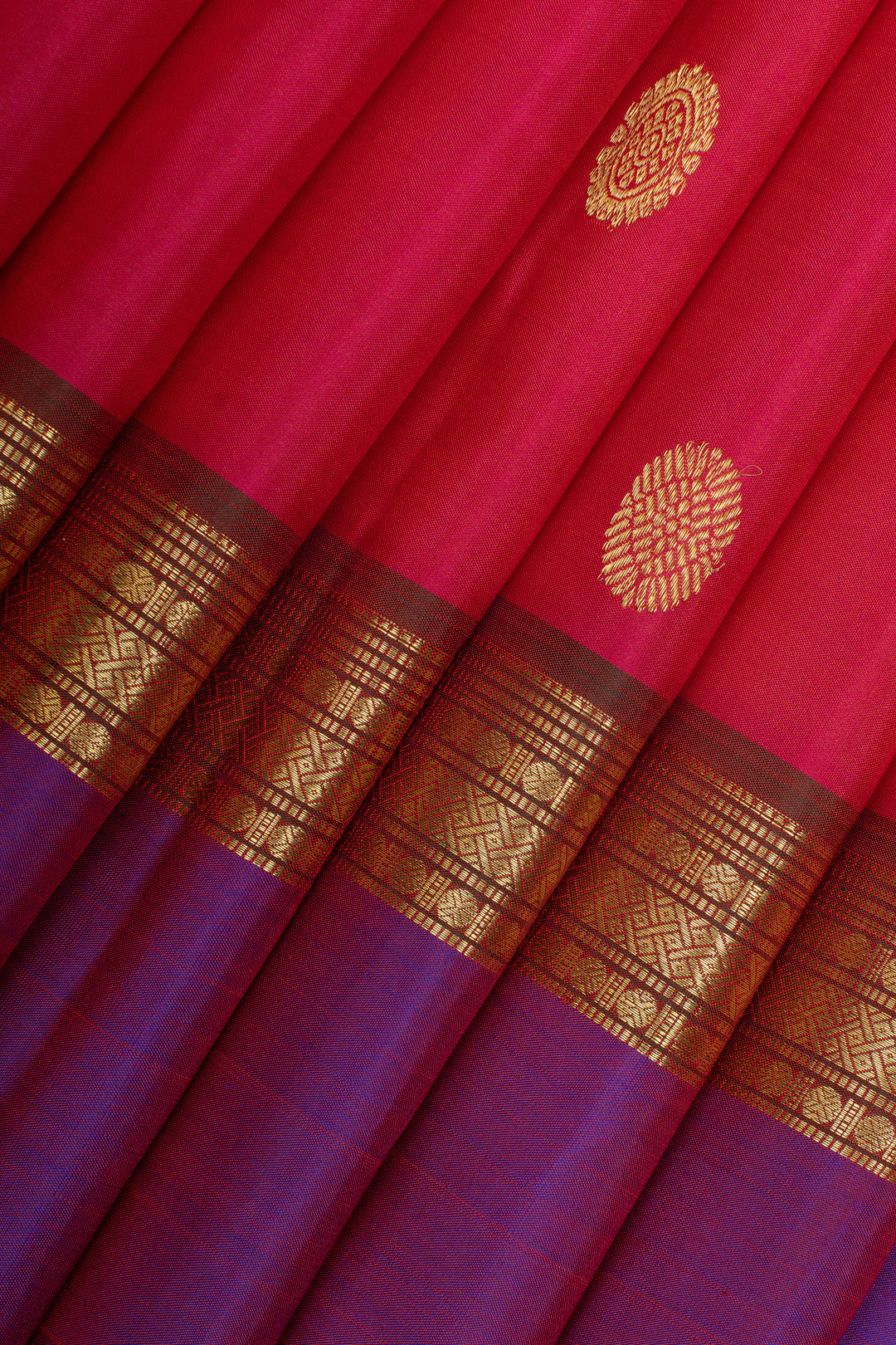 Pink and purple rettai pettu pure kanchipuram silk saree
