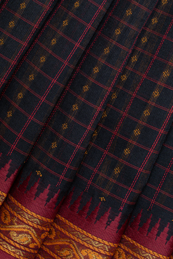 Black check pure silk cotton saree