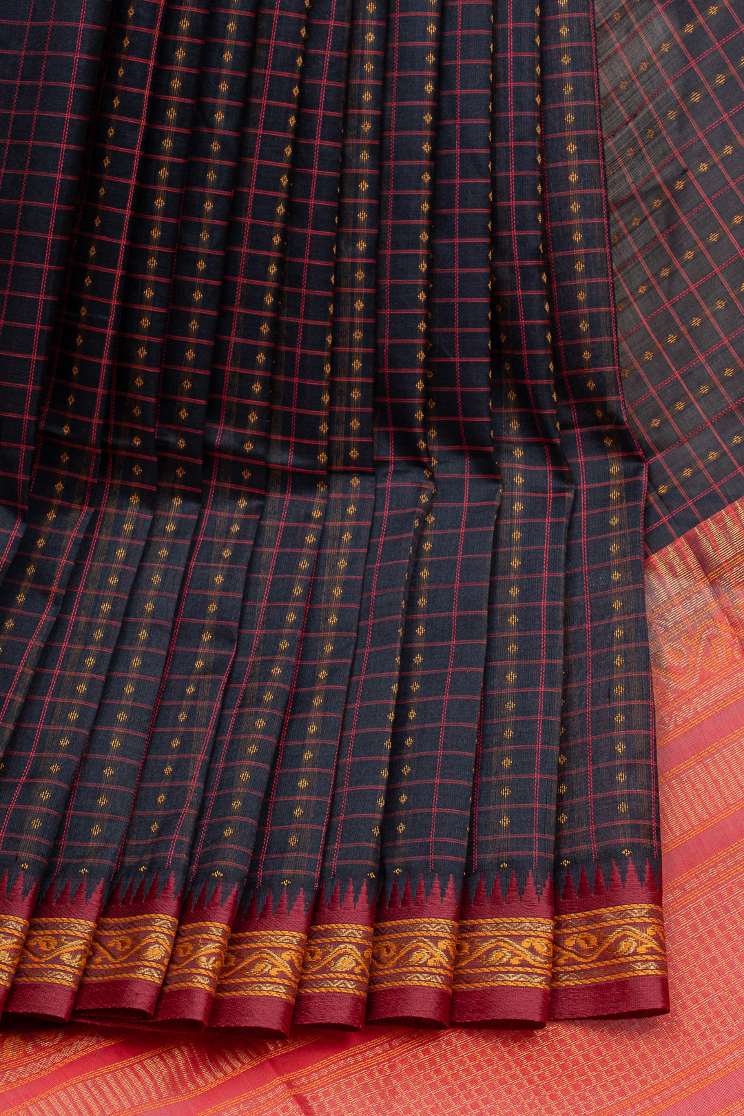 Black check pure silk cotton saree