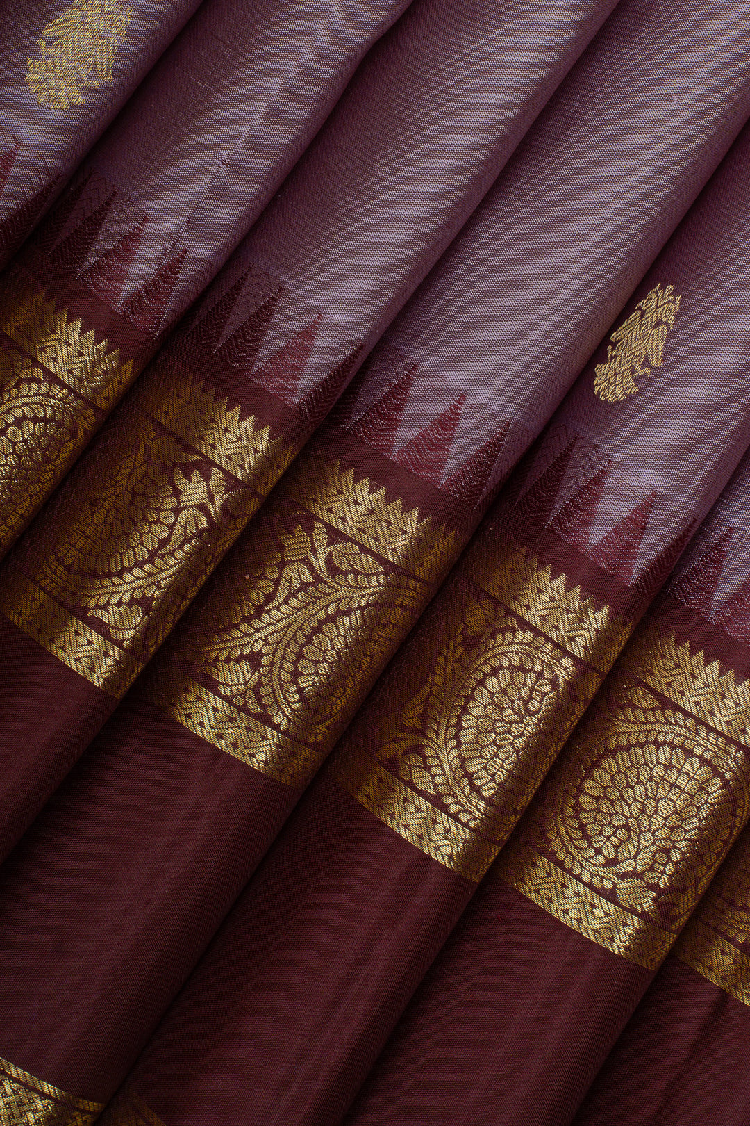 Lilac and maroon and traditional pure kanchipuram silk saree