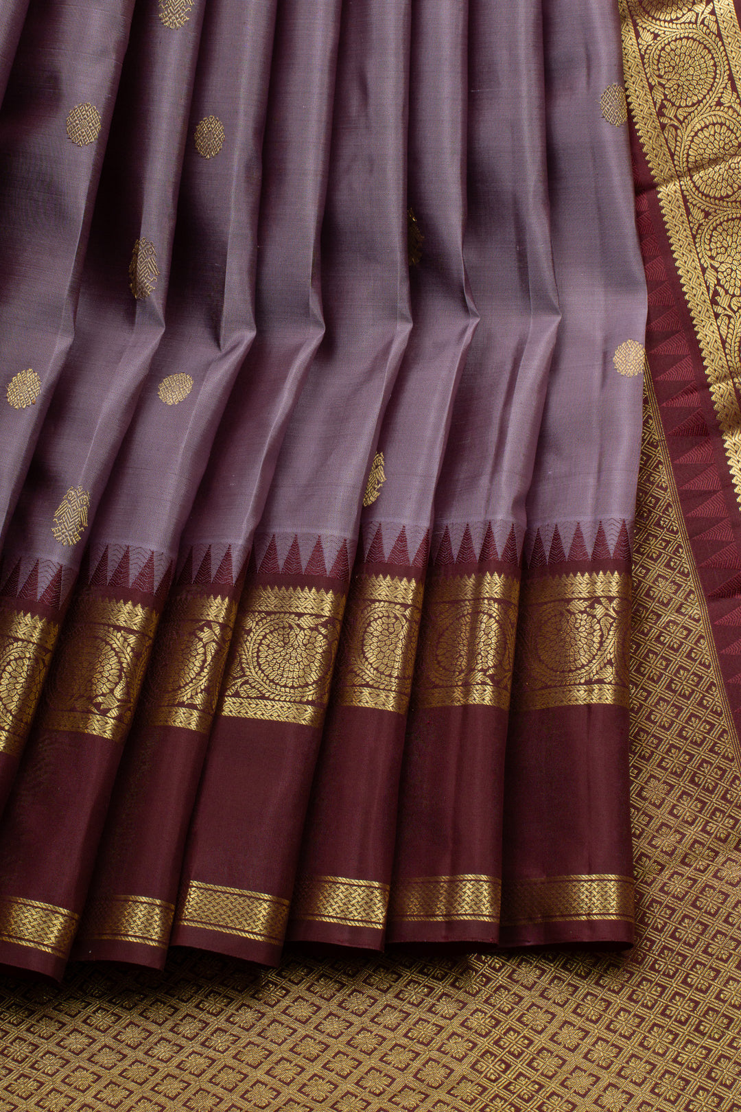 Lilac and maroon and traditional pure kanchipuram silk saree