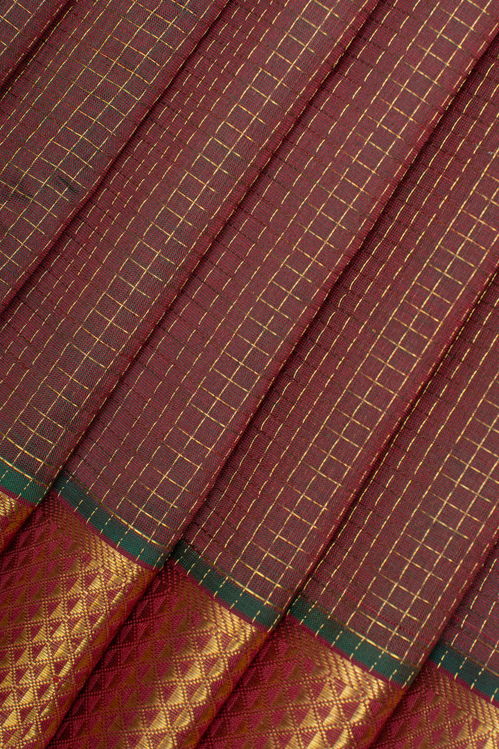Maroon zari checks pure silk cotton saree