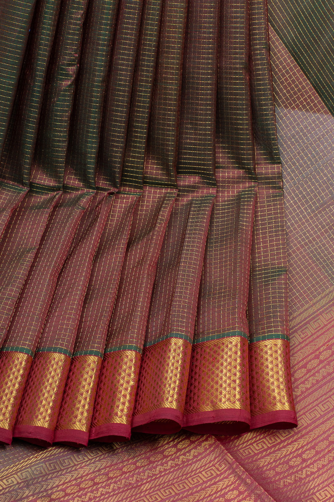 Maroon zari checks pure silk cotton saree