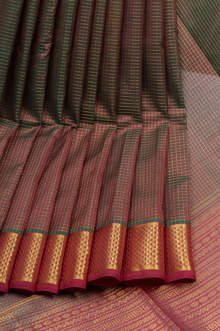 Maroon zari checks pure silk cotton saree