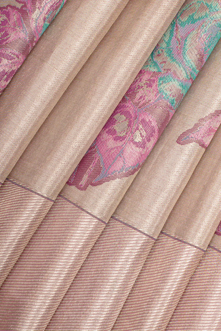 Metallic lilac floral tissue pure designer kanchipuram silk saree