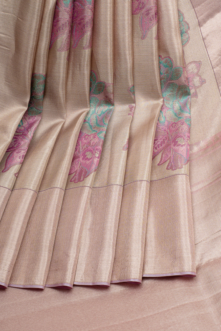 Metallic lilac floral tissue pure designer kanchipuram silk saree