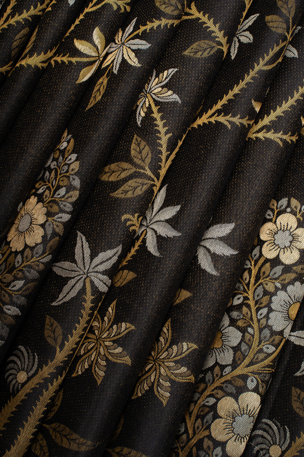 Black floral brocade pure designer kanchipuram silk saree