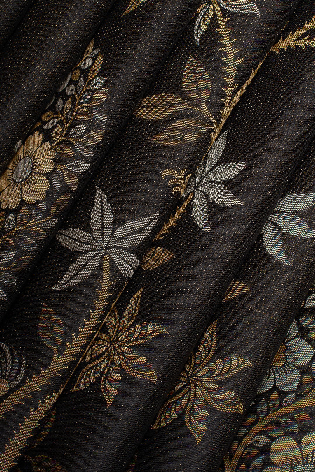 Black floral brocade pure designer kanchipuram silk saree