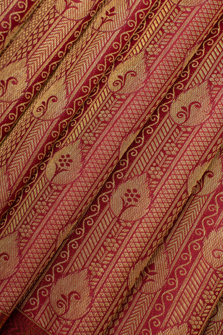 Maroon brocade small border pure kanchipuram silk saree