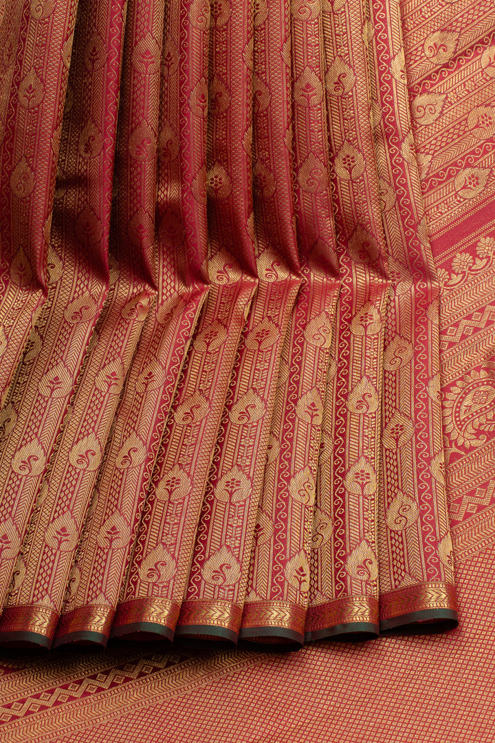 Maroon brocade small border pure kanchipuram silk saree