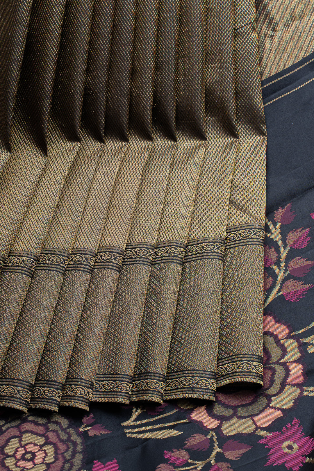 Gold and black meenakari brocade pure kanchipuram silk saree