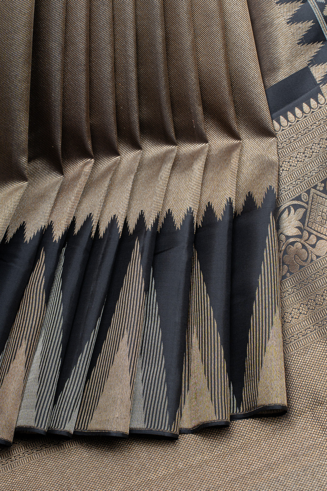 Gold and black temple brocade  pure kanchipuram silk saree