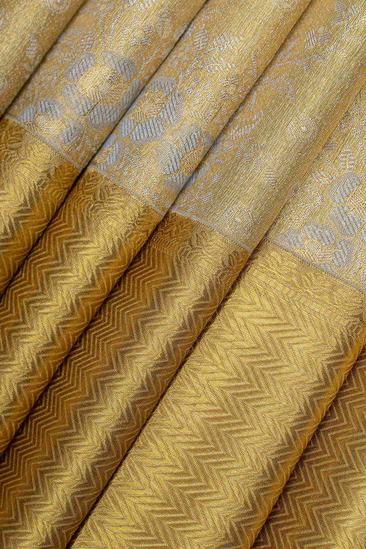 Gold floral brocade  pure kanchipuram silk saree