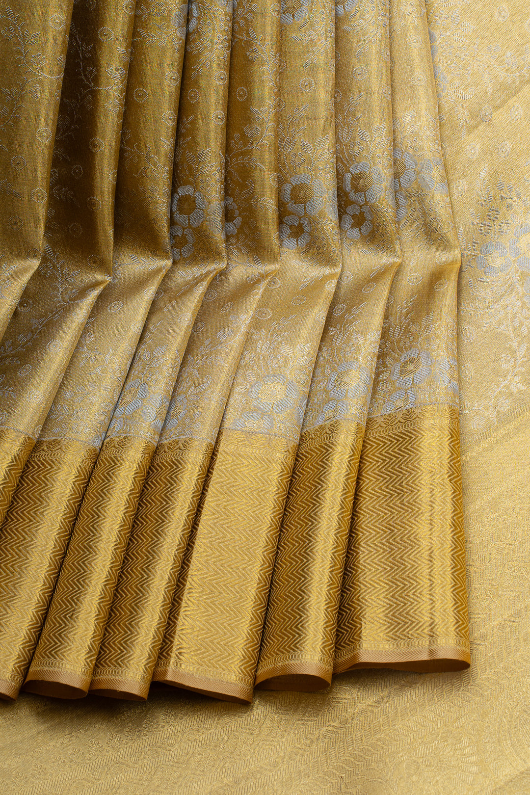 Gold floral brocade  pure kanchipuram silk saree
