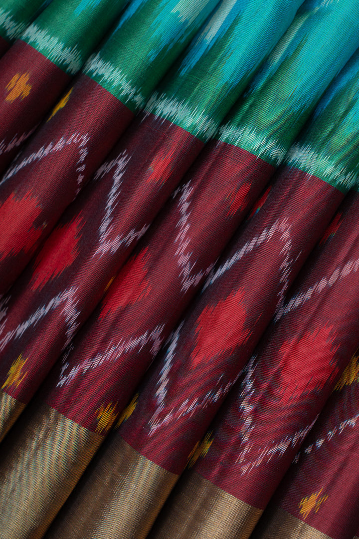 Peacock green ikart pure soft silk saree