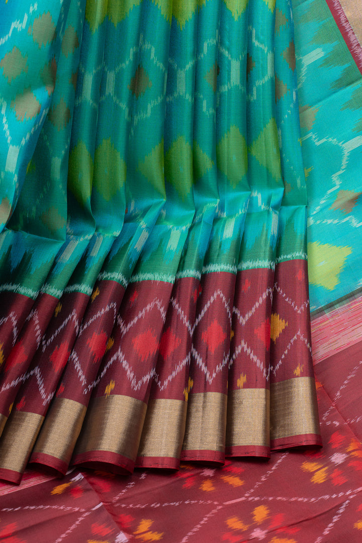 Peacock green ikart pure soft silk saree