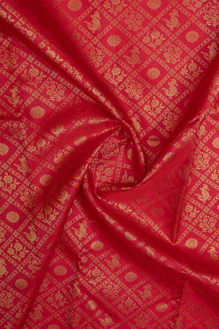 Red and pink brocade pure kanchipuram silk saree
