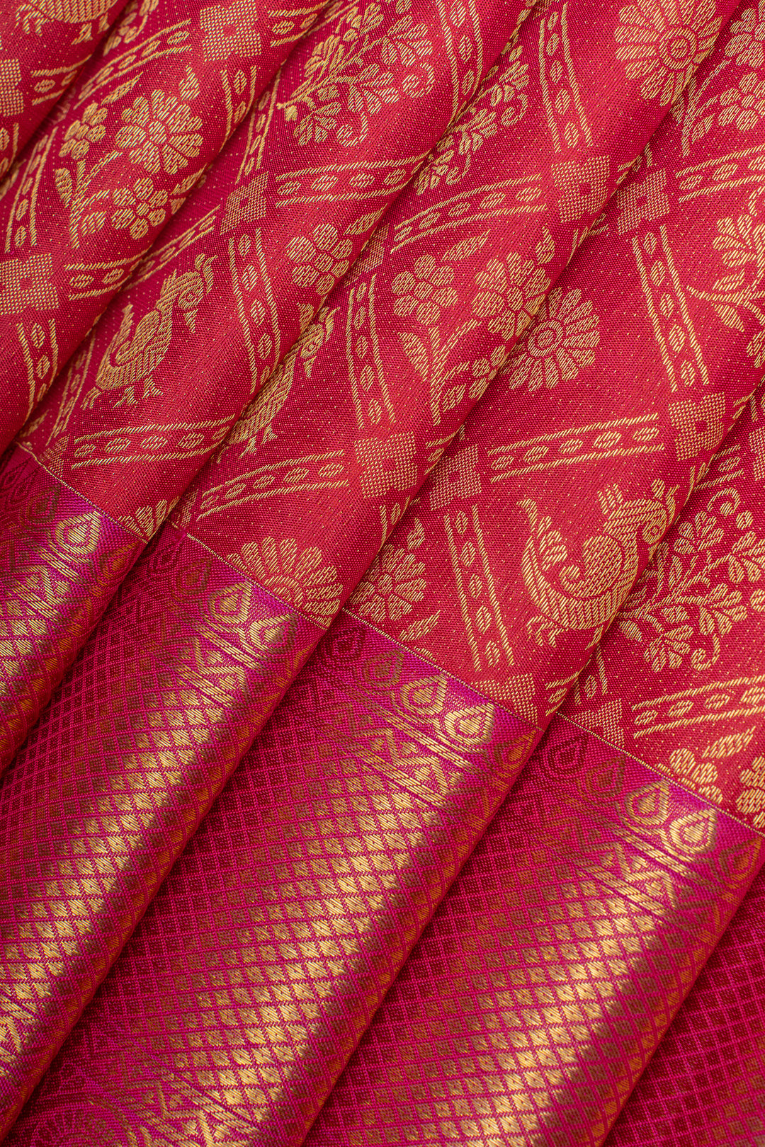 Red and pink brocade pure kanchipuram silk saree
