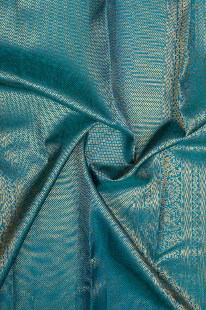 Peacock blue traditional pure kanchipuram silk saree