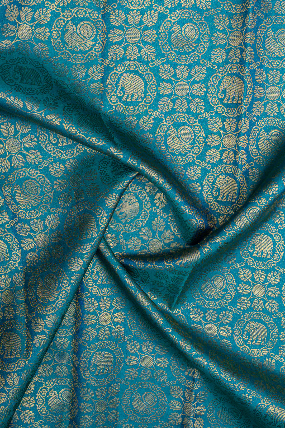 Peacock blue traditional pure kanchipuram silk saree